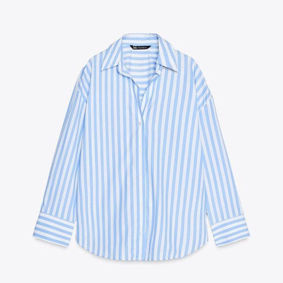 Zara Blue and White Striped Button Down Shirt - Picture 2 of 6